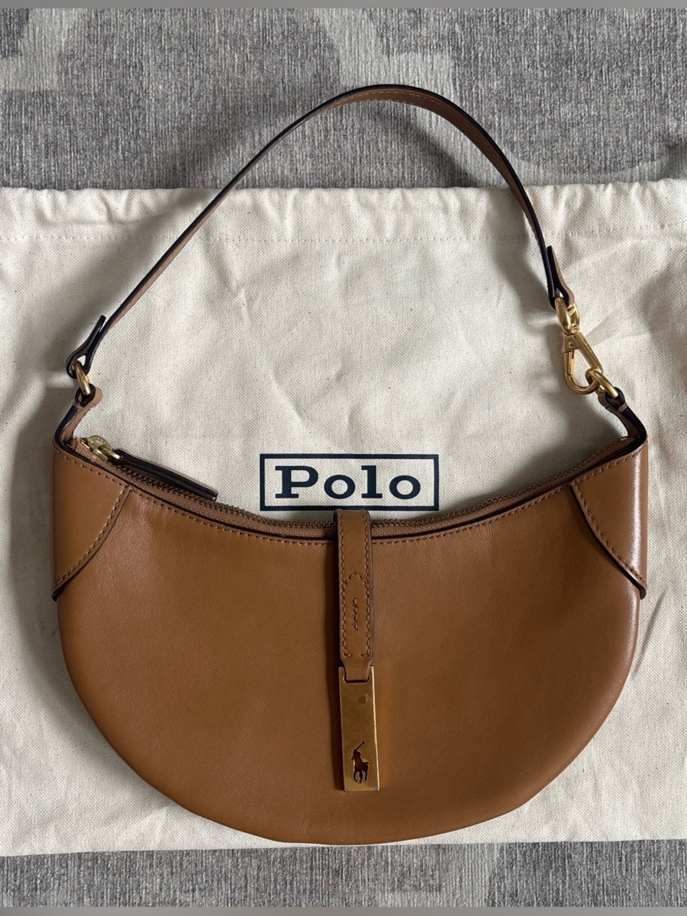 Ralph Lauren Polo ID calfskin leather Bag Tan Brown Authentic